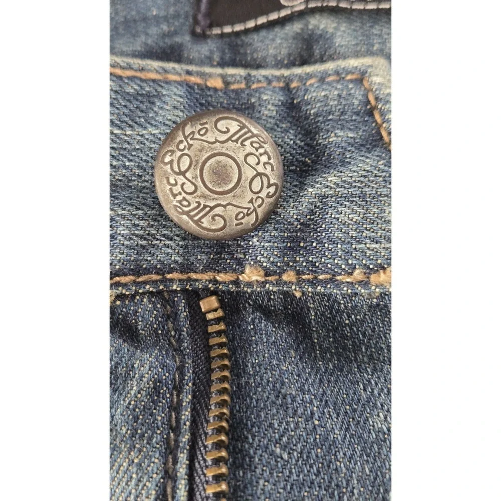 Marc Ecko Cut & Sew Boot Cut Jeans Mens 36x32 Y2K Skull Rivets Denim Pants